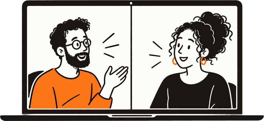 Ilustración: dos personas conversando en una videollamada